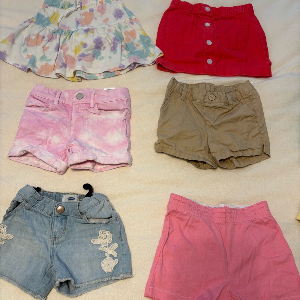 Girls Mixed Shorts & Skirts Bundle - Pink, Red, Tan, Denim, Pastel Floral